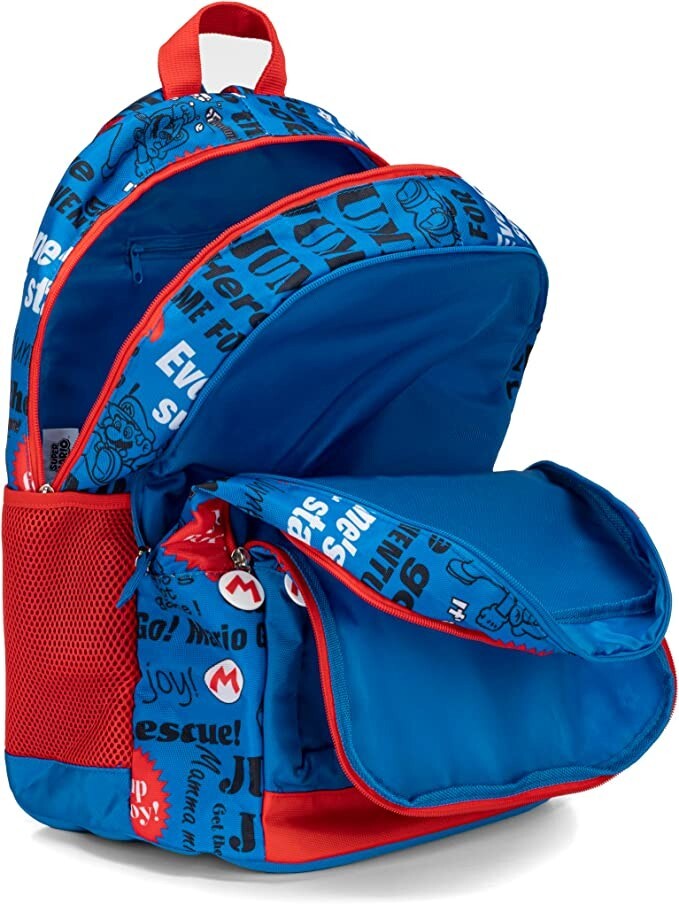 Super Mario – Zaino Scuola Organizzato Blu Panini con Tasche Porta Borraccia