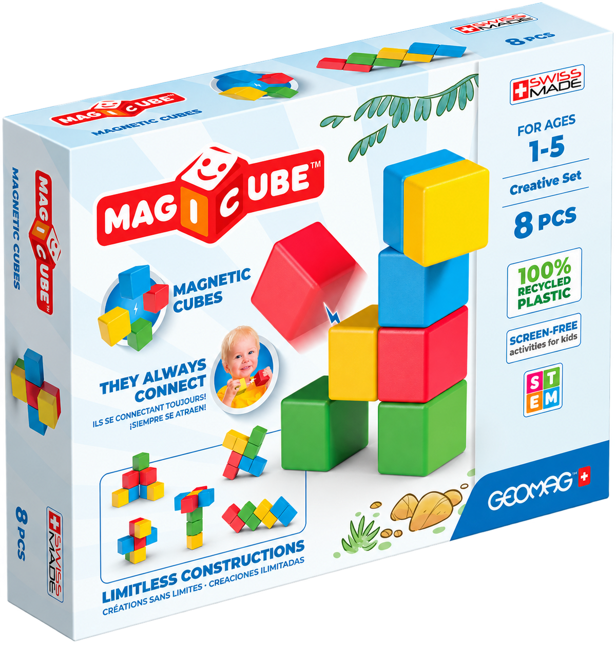 Geomag Magicube Recycled Creative Set – Costruzioni Magnetiche 8 Cubi