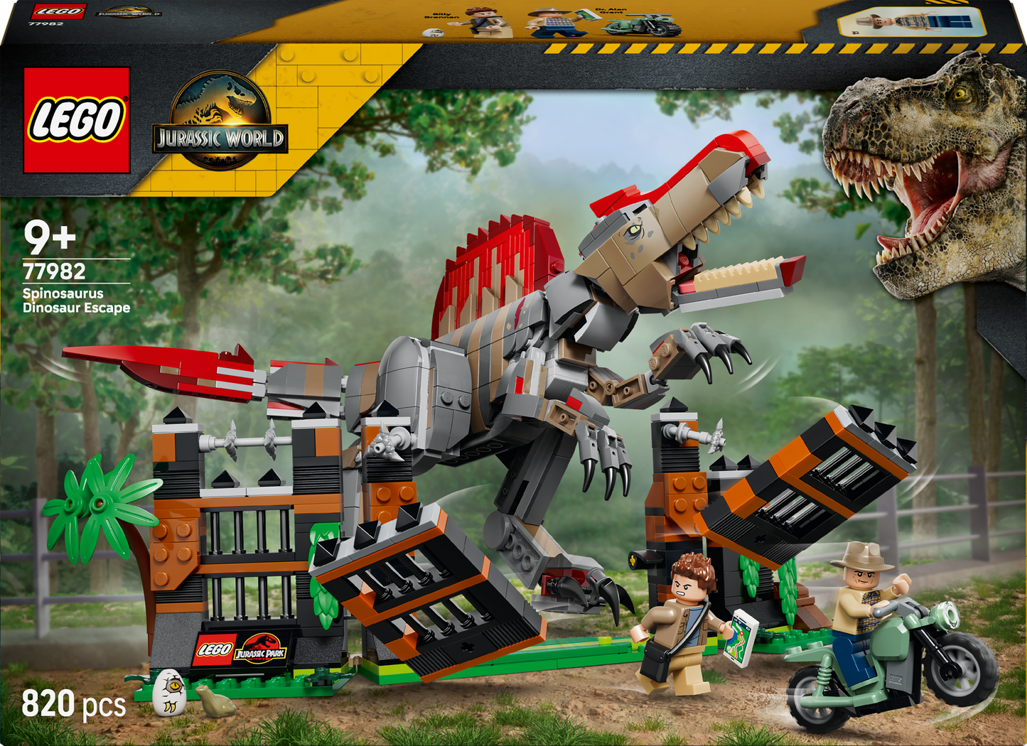 LEGO Jurassic World 77982 Fuga dal Dinosauro Spinosauro, Giocattolo Interattivo con Dino, Moto e 2 Minifigure, Regalo da 9+