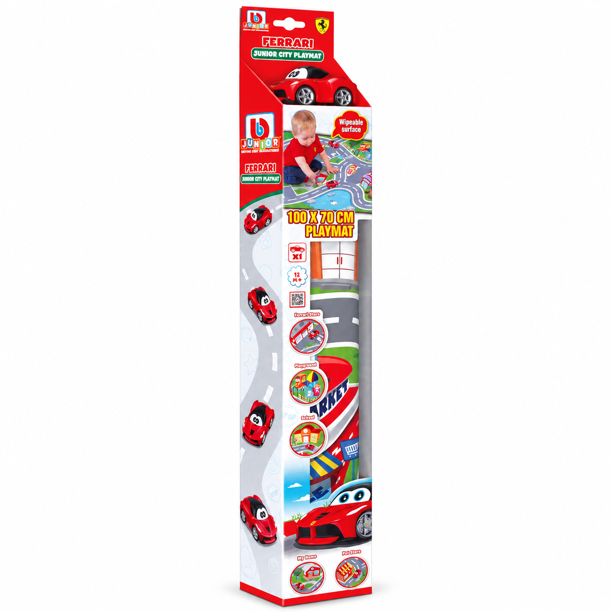 Bburago BB Junior Ferrari City Playmat – Tappeto Gioco 100 × 70 cm con Macchinina LaFerrari