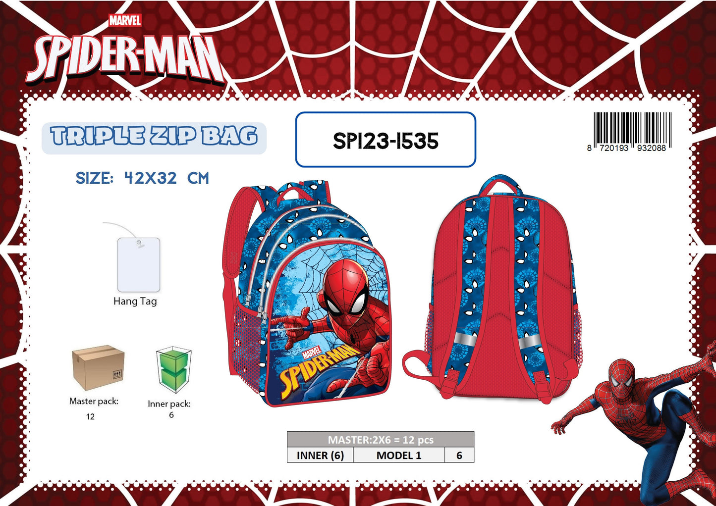 ZAINO 3 ZIP SPIDERMAN