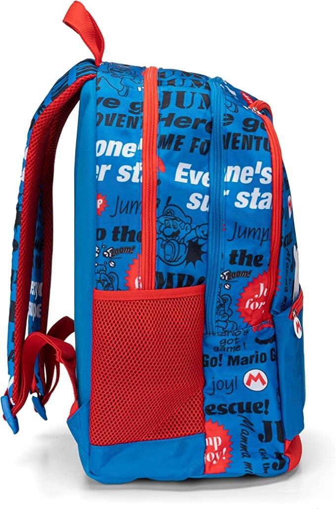 Super Mario – Zaino Scuola Organizzato Blu Panini con Tasche Porta Borraccia