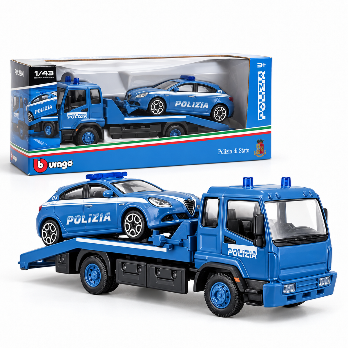 1:43 Bburago Carro Attrezzi Polizia con Alfa Romeo Giulietta