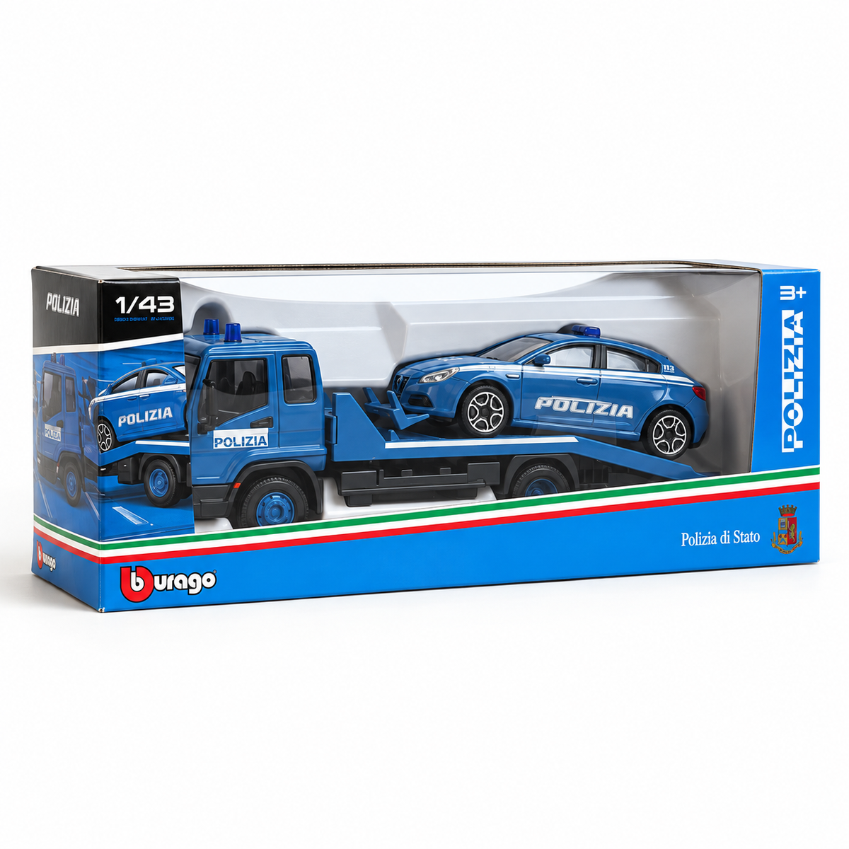 1:43 Bburago Carro Attrezzi Polizia con Alfa Romeo Giulietta
