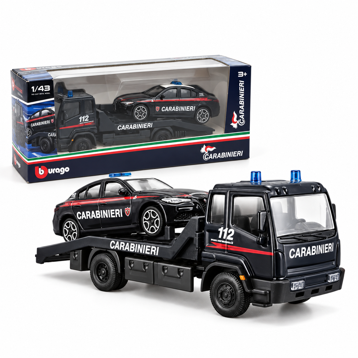1:43 Bburago Carro Attrezzi Carabinieri con Auto