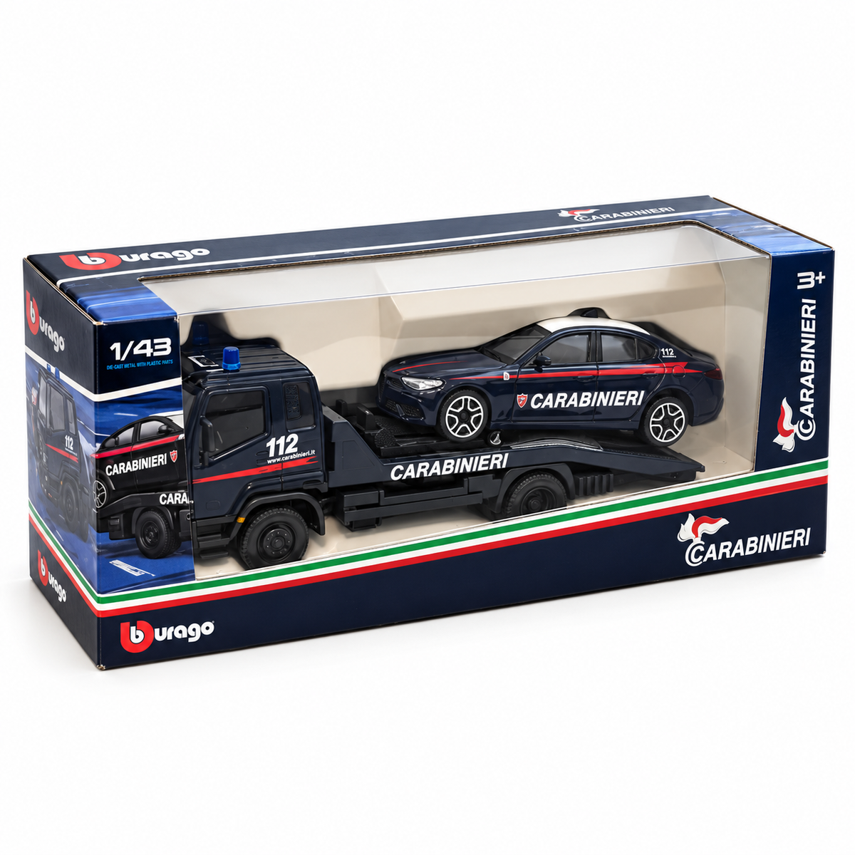 1:43 Bburago Carro Attrezzi Carabinieri con Auto