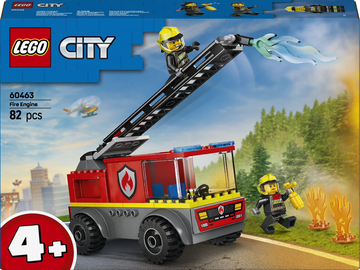 LEGO City 60463 Autopompa con Scala, Camion Giocattolo dei Pompieri con 2 Minifigure, Giochi Educativi per Bambini da 4 Anni