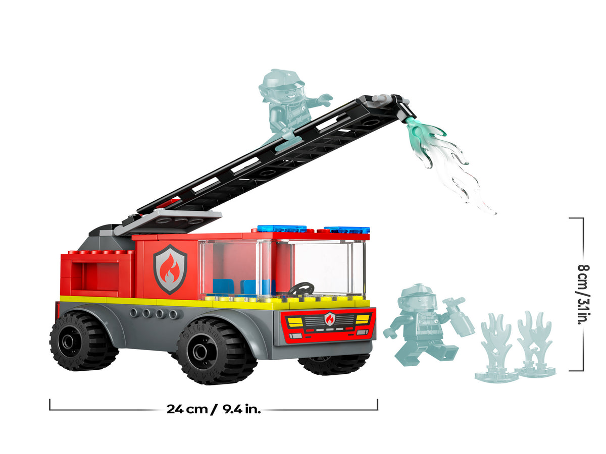 LEGO City 60463 Autopompa con Scala, Camion Giocattolo dei Pompieri con 2 Minifigure, Giochi Educativi per Bambini da 4 Anni