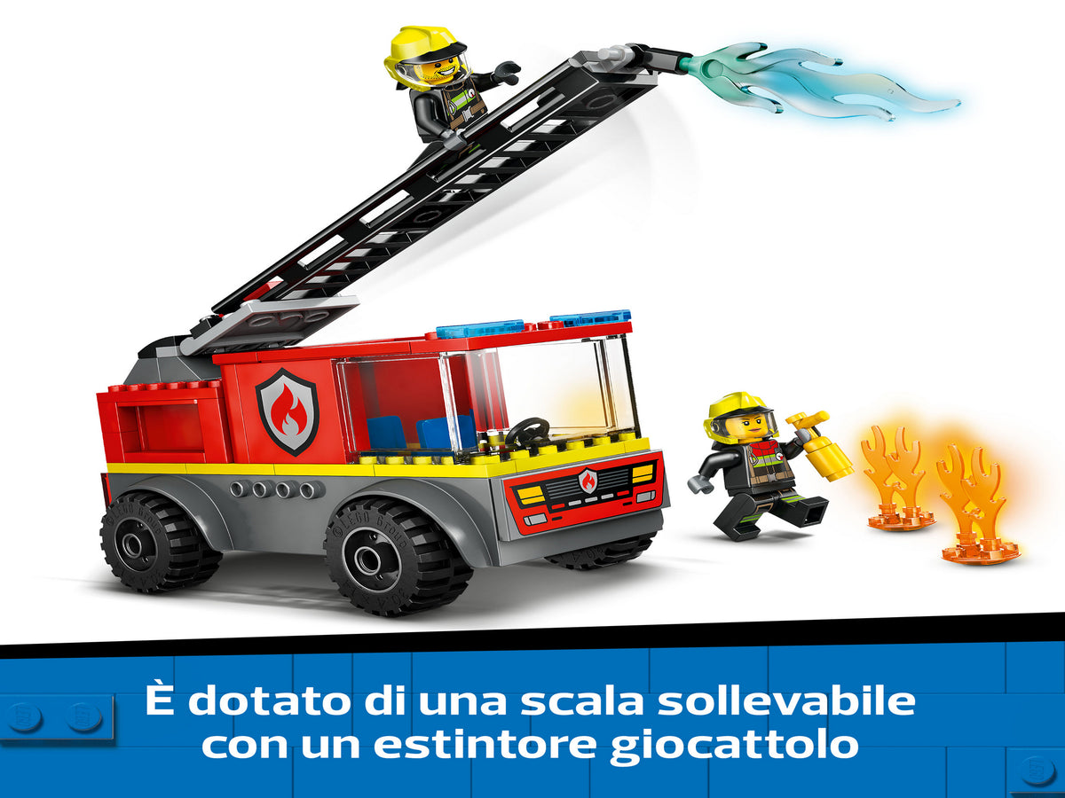 LEGO City 60463 Autopompa con Scala, Camion Giocattolo dei Pompieri con 2 Minifigure, Giochi Educativi per Bambini da 4 Anni