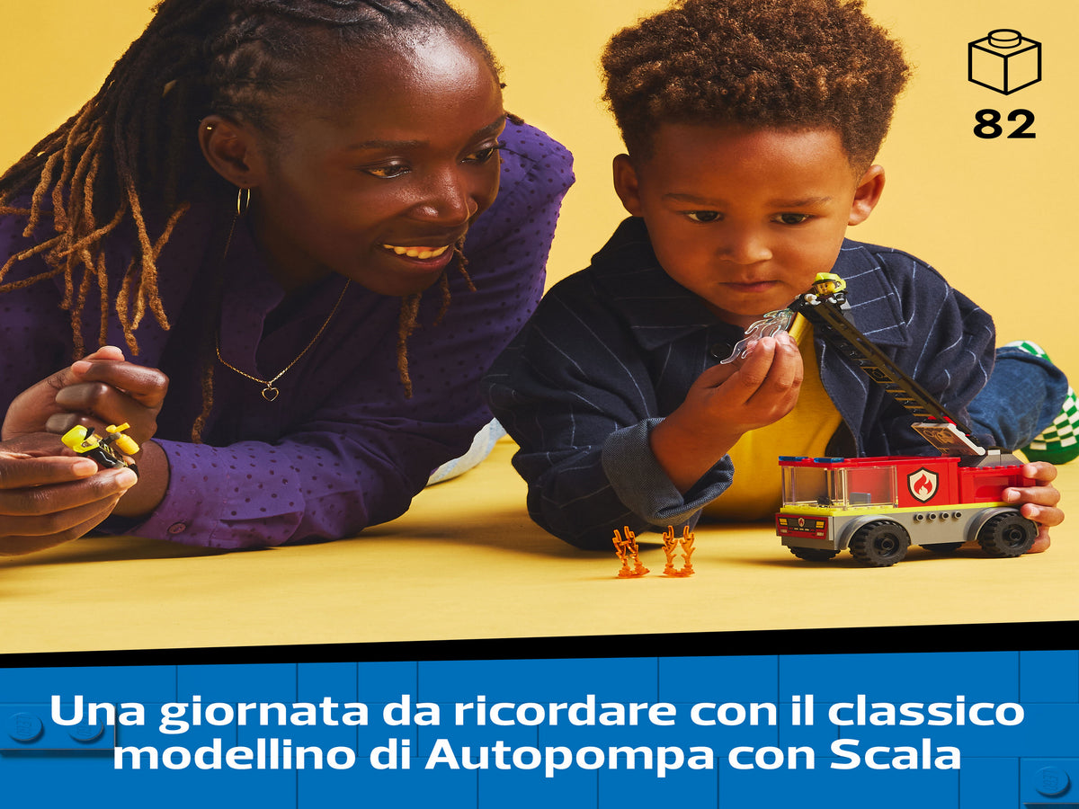 LEGO City 60463 Autopompa con Scala, Camion Giocattolo dei Pompieri con 2 Minifigure, Giochi Educativi per Bambini da 4 Anni