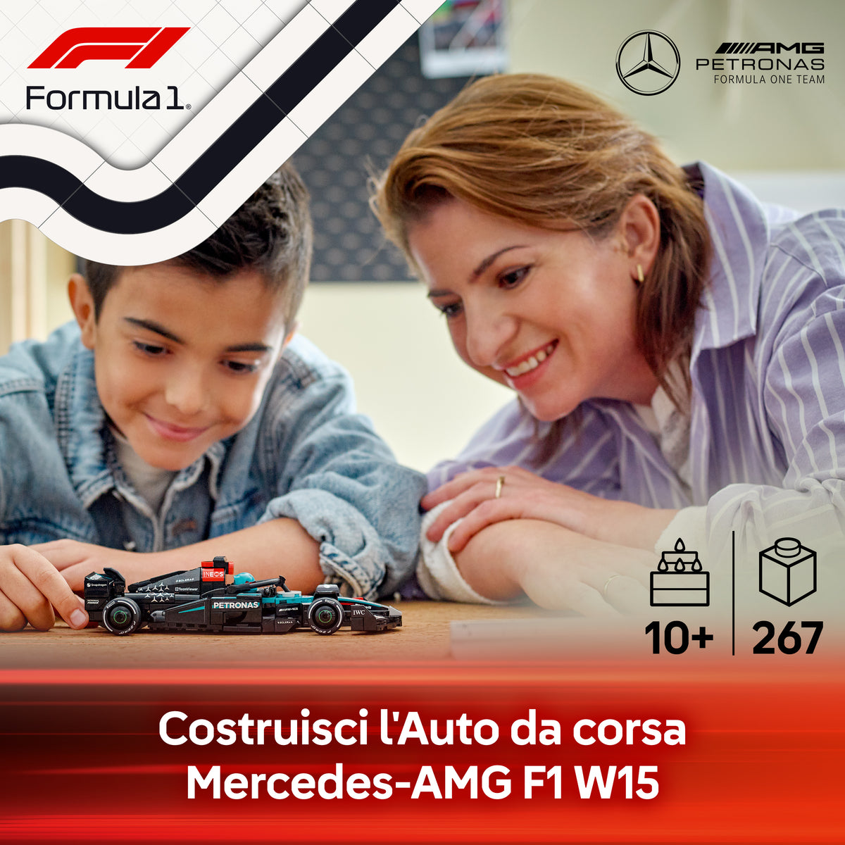 LEGO Speed Champions 77244 Auto da Corsa Mercedes-AMG PETRONAS F1 W 15 Macchina Giocattolo da Collezione con Pilota da 10+