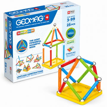 Geomag Supercolor Recycled 25 Pezzi – Costruzioni Magnetiche con Scatola Porta Pezzi