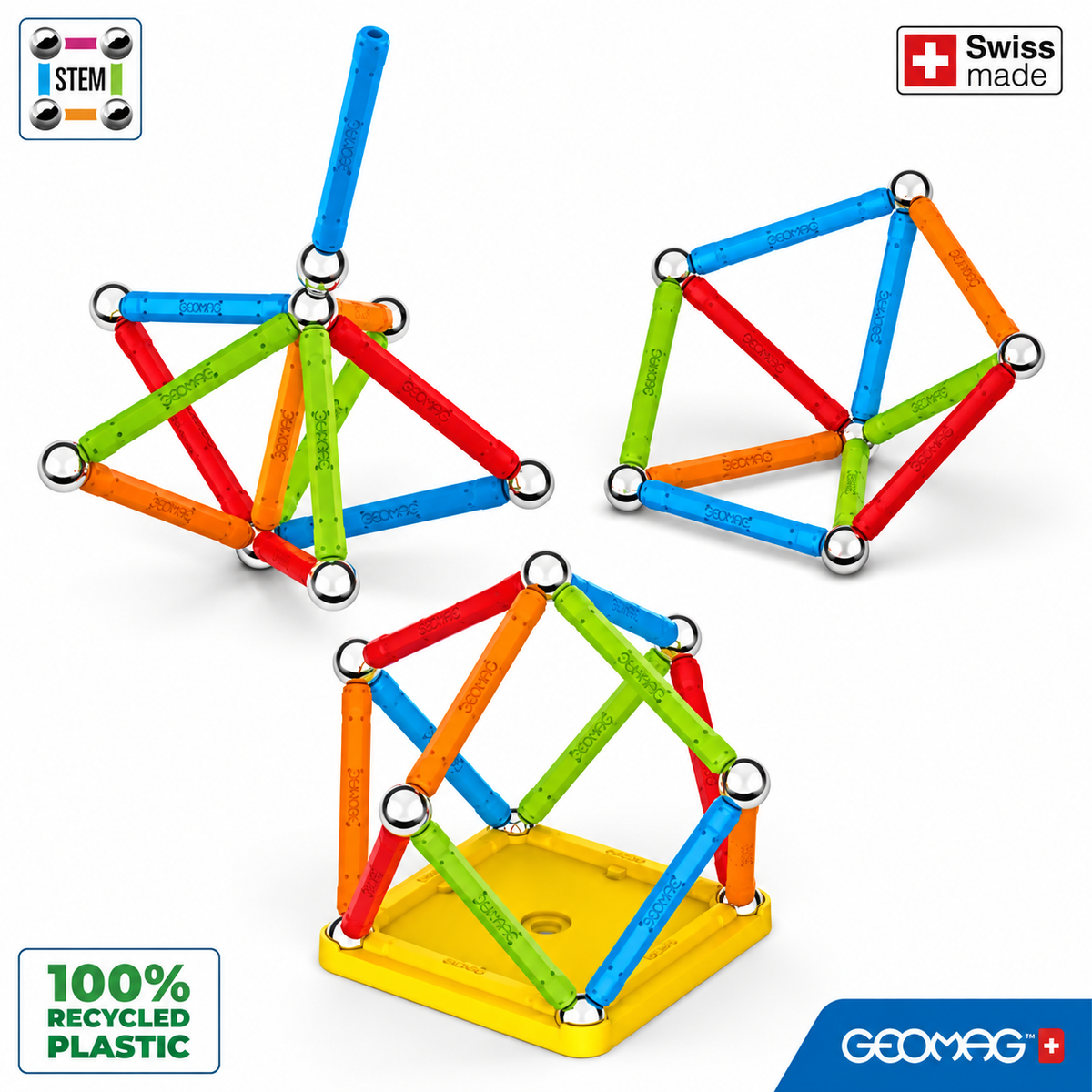Geomag Supercolor Recycled 25 Pezzi – Costruzioni Magnetiche con Scatola Porta Pezzi