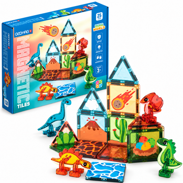 Geomag Magnetic Tiles Dino World – Costruzioni Magnetiche con Dinosauri 25 Pezzi