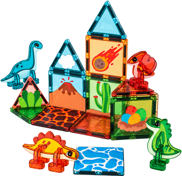 Geomag Magnetic Tiles Dino World – Costruzioni Magnetiche con Dinosauri 25 Pezzi