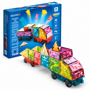 Geomag Magnetic Tiles Gems Vehicles – Costruzioni Magnetiche Veicoli 24 Pezzi