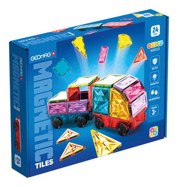 Geomag Magnetic Tiles Gems Vehicles – Costruzioni Magnetiche Veicoli 24 Pezzi