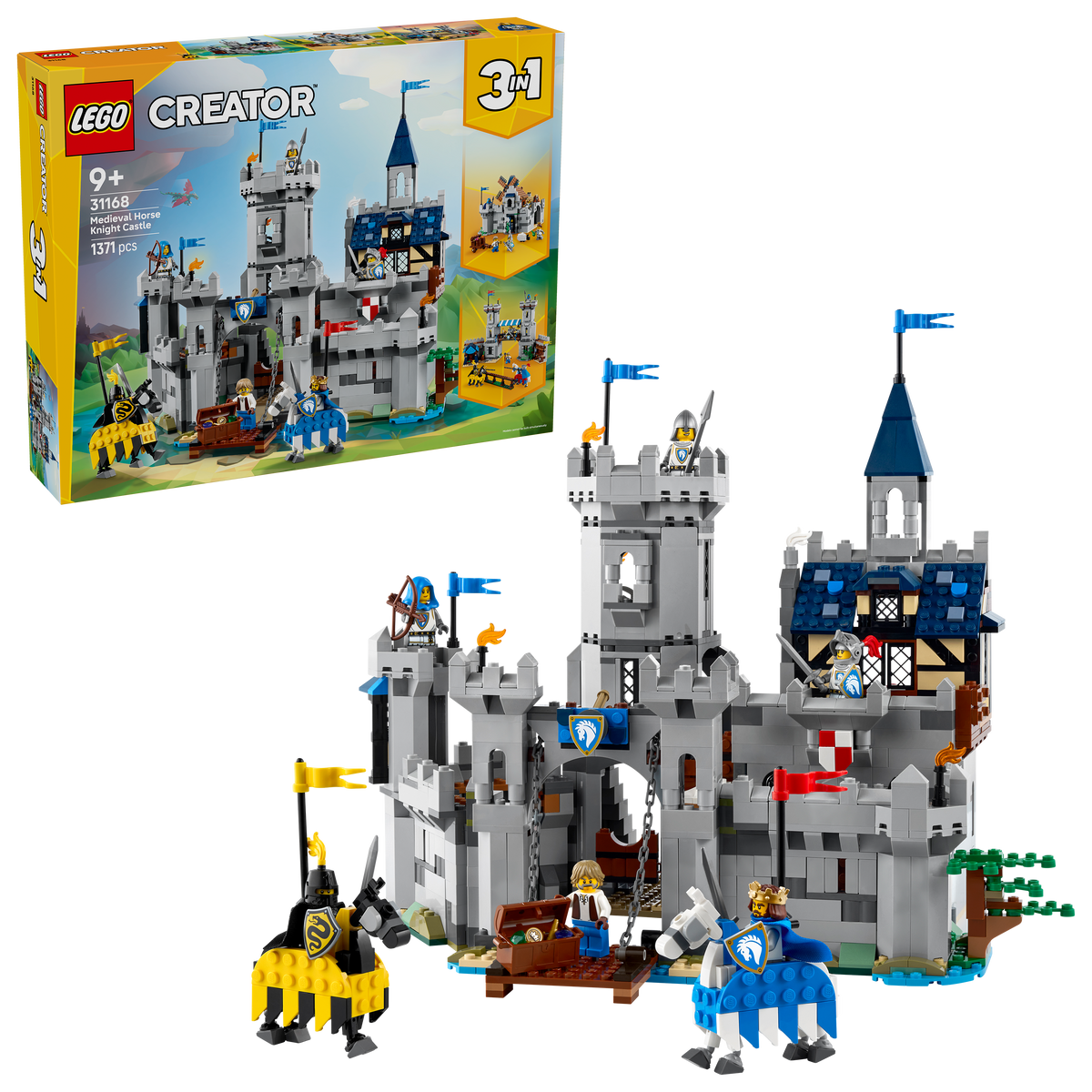 LEGO Creator 3 in 1 Castello del Cavaliere Medievale - Giocattolo Trasformabile in Scena di Torneo o in Villaggio - Include 6 Minifigure - Regalo Creativo per Bambini e Bambine da 9 Anni in su - 31168
