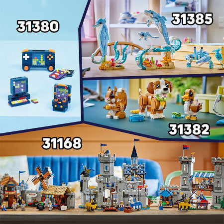 LEGO Creator 3 in 1 Castello del Cavaliere Medievale - Giocattolo Trasformabile in Scena di Torneo o in Villaggio - Include 6 Minifigure - Regalo Creativo per Bambini e Bambine da 9 Anni in su - 31168
