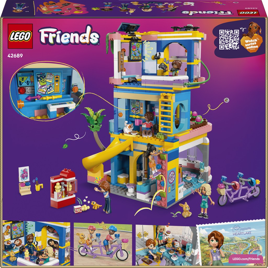 LEGO Friends 42689 Casa dell'Amicizia di Heartlake City, Giocattolo Miniatura da Costruire, 5 Mini Bamboline e 3 Animali, 8+