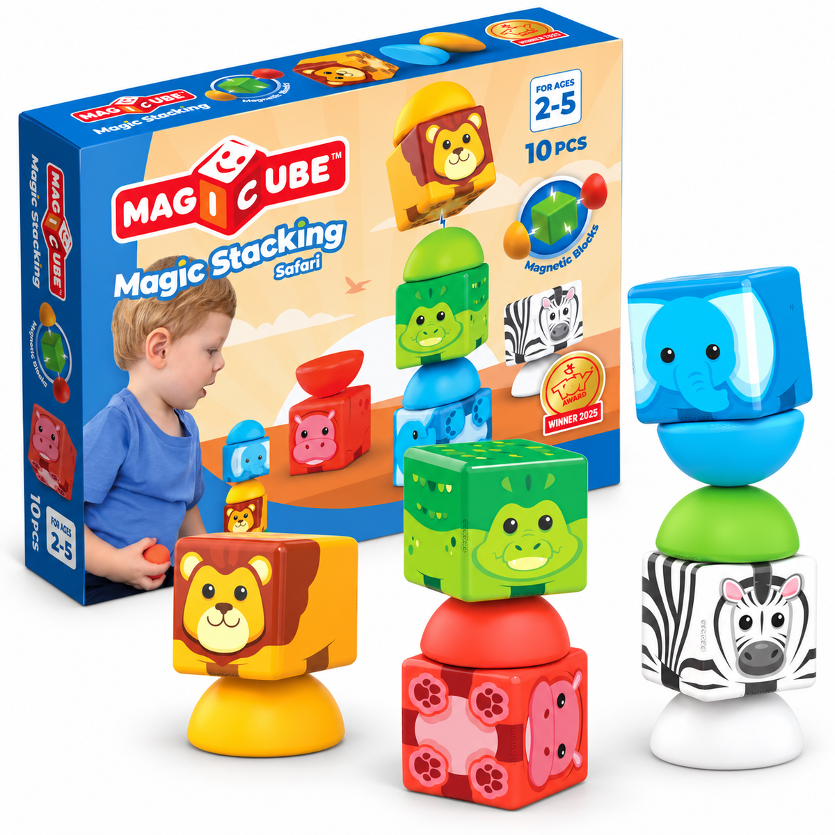 Geomag Magicube Stacking Safari – Costruzioni Magnetiche con Animali 10 Pezzi
