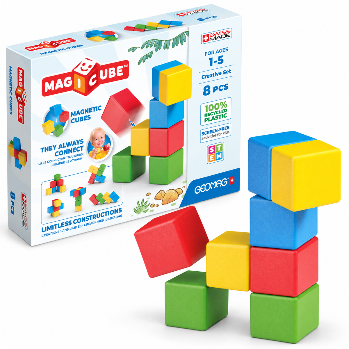 Geomag Magicube Recycled Creative Set – Costruzioni Magnetiche 8 Cubi