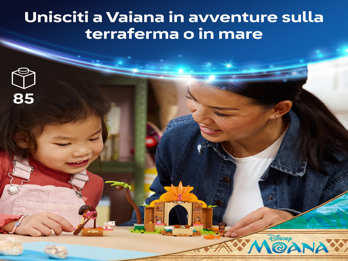LEGO | Disney Vaiana 43282 Casa del Villaggio e Barca Giocattolo, Gioco Didattico con 2 Mini Bamboline e Pua, Regalo da 4+