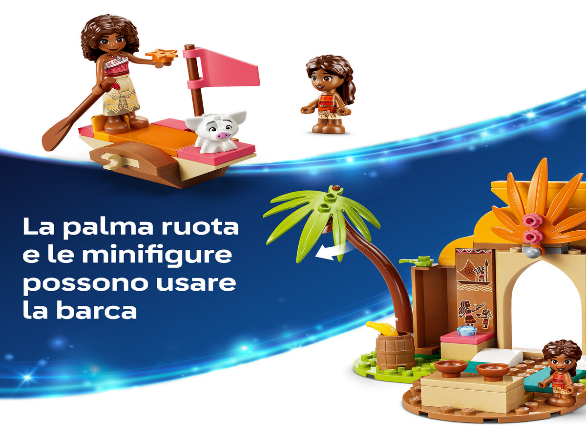 LEGO | Disney Vaiana 43282 Casa del Villaggio e Barca Giocattolo, Gioco Didattico con 2 Mini Bamboline e Pua, Regalo da 4+