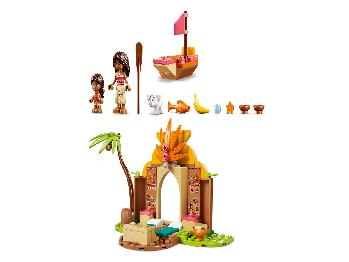 LEGO | Disney Vaiana 43282 Casa del Villaggio e Barca Giocattolo, Gioco Didattico con 2 Mini Bamboline e Pua, Regalo da 4+