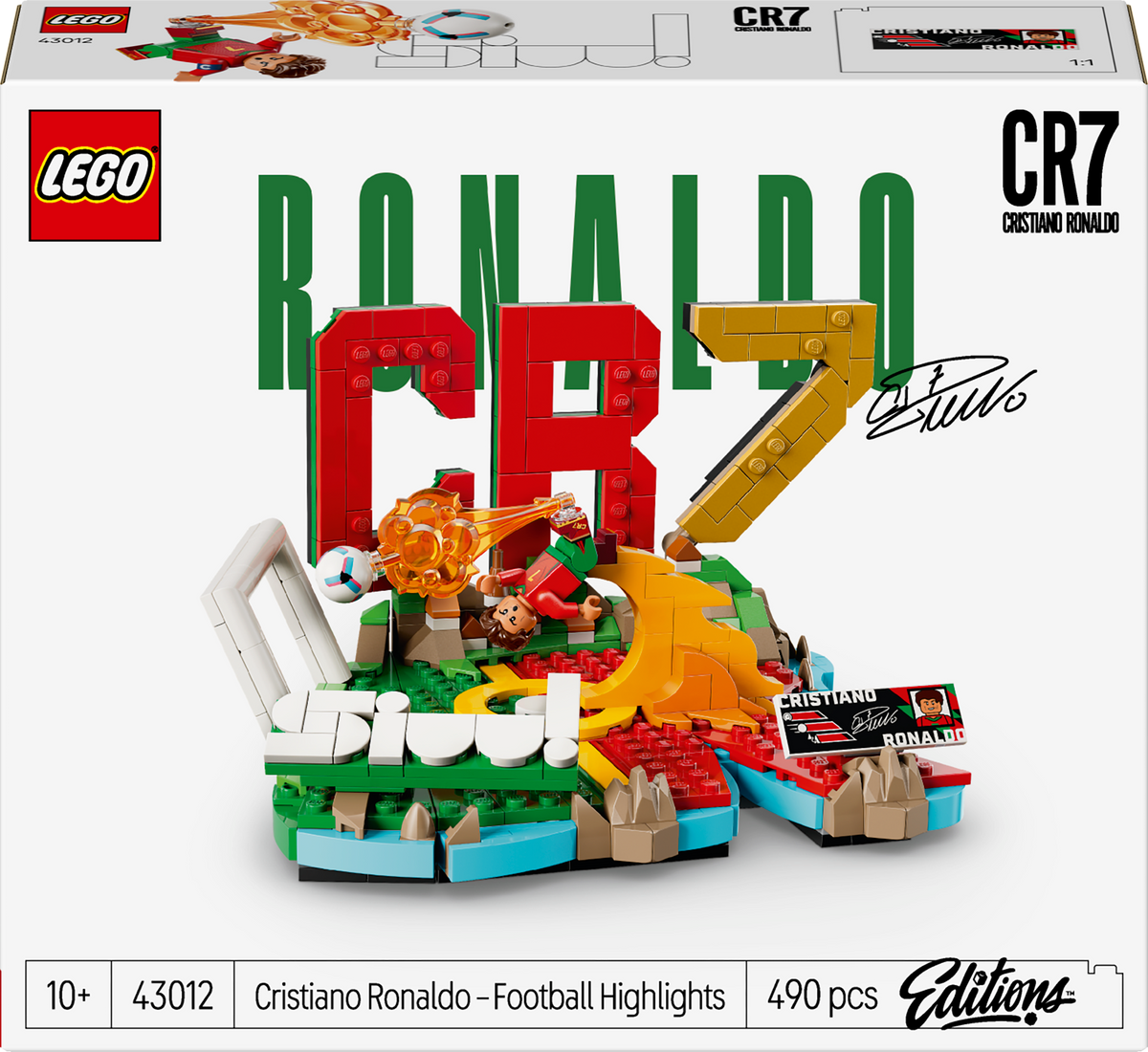 LEGO Editions 43012 Cristiano Ronaldo – Highlights Calcistici, Giocattolo 3D da Esposizione con Minifigure, Regalo 10+ Anni
