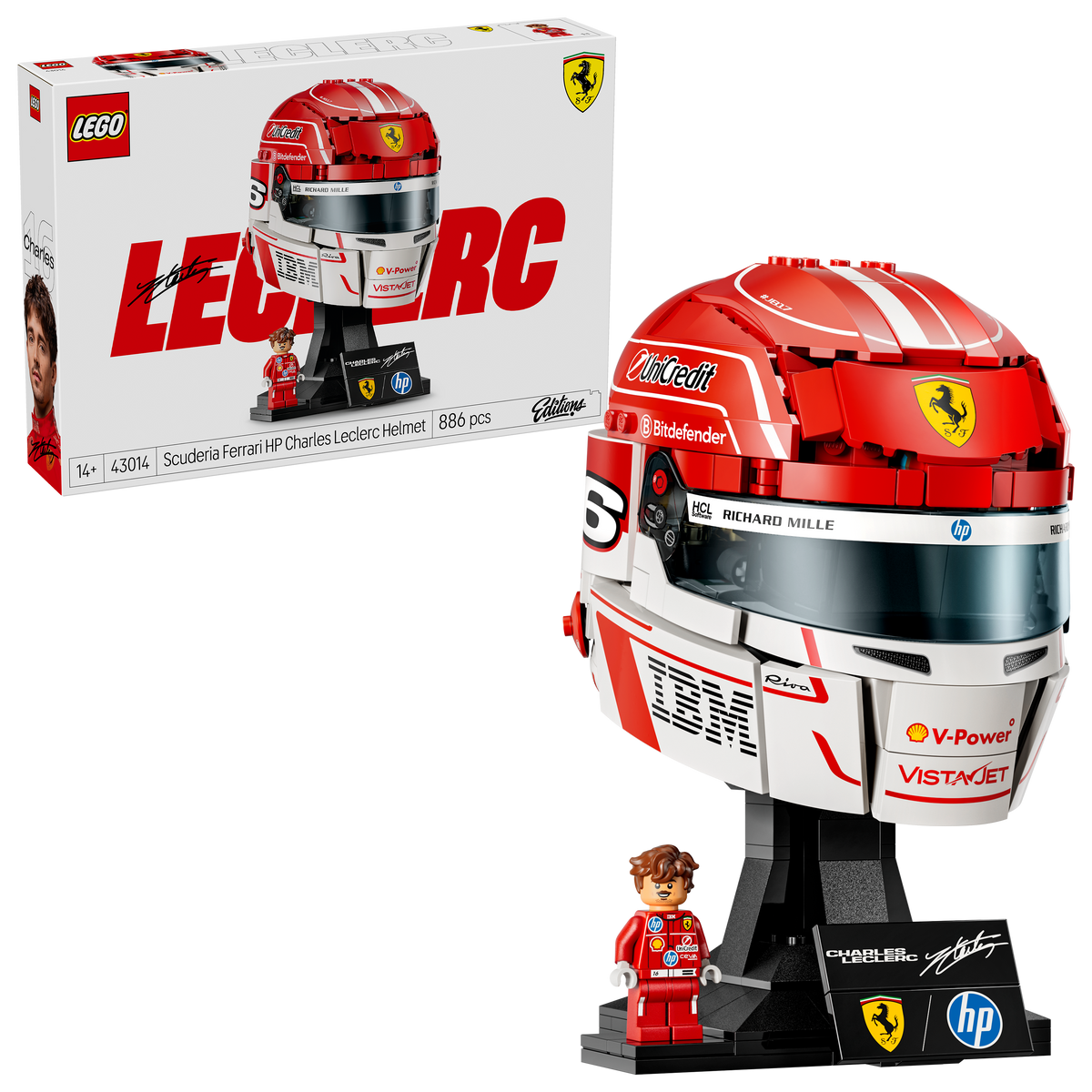 LEGO Editions 43014 Casco di Charles Leclerc Scuderia Ferrari HP con Minifigure F1 da Collezione, Regalo Ragazzi e Fan 14+