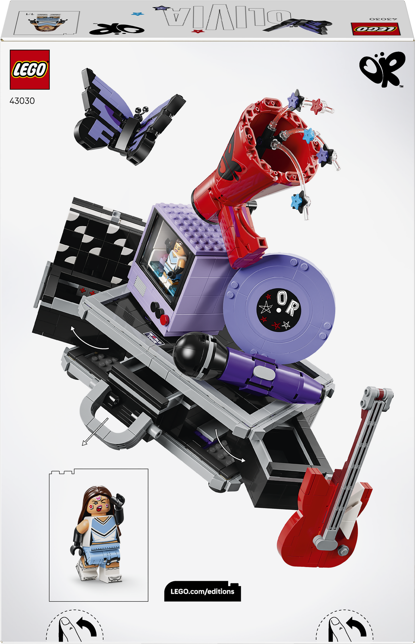 LEGO Editions 43030 La Valigetta Segreta di Olivia Rodrigo, Valigia Giocattolo con Microfono, Disco, Megafono, TV, Regalo 10+