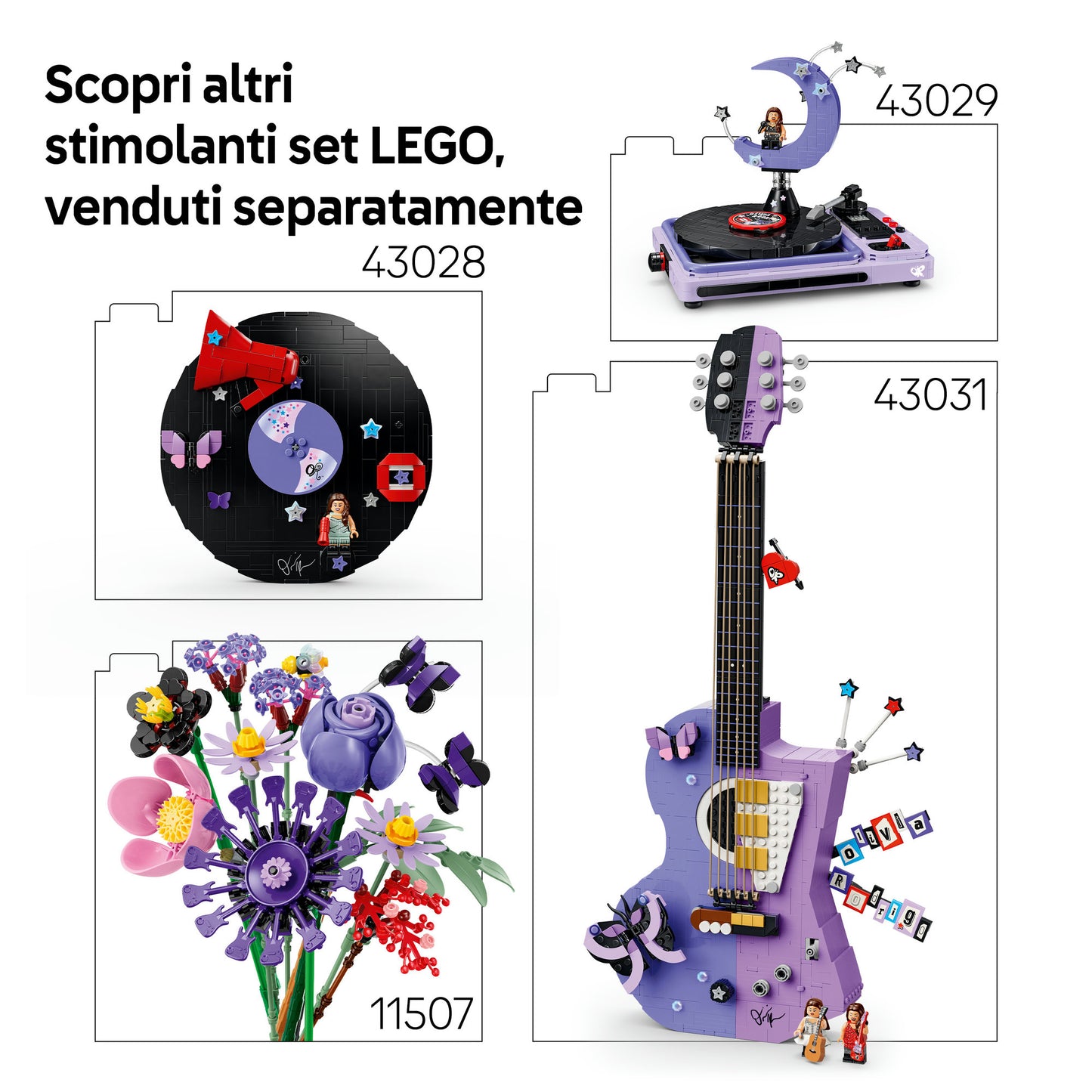 LEGO Editions 43030 La Valigetta Segreta di Olivia Rodrigo, Valigia Giocattolo con Microfono, Disco, Megafono, TV, Regalo 10+