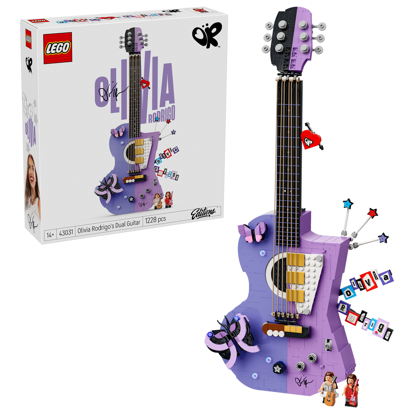 LEGO Editions 43031 La Chitarra Bicolore di Olivia Rodrigo, Kit Modellismo 3D con 2 Minifigure, Stelle e Farfalle, Regalo 14+