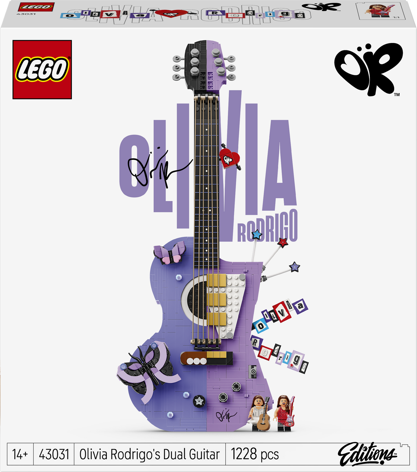 LEGO Editions 43031 La Chitarra Bicolore di Olivia Rodrigo, Kit Modellismo 3D con 2 Minifigure, Stelle e Farfalle, Regalo 14+
