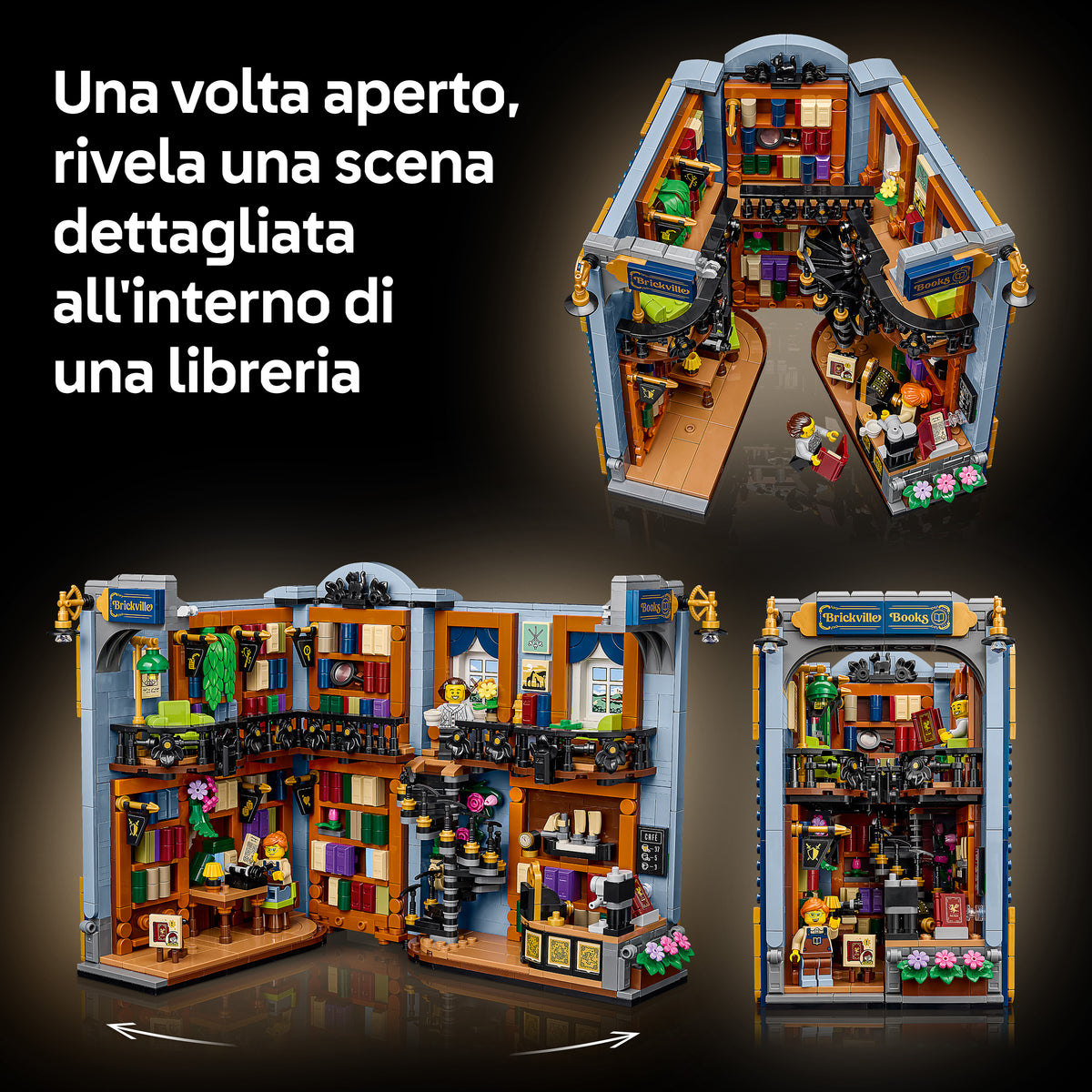 LEGO Icons 11379 Libreria: Book Nook, Reggilibri da Mensola Decorativo 3D per Adulti con 2 Minifigure, Idea Regalo Fai da Te