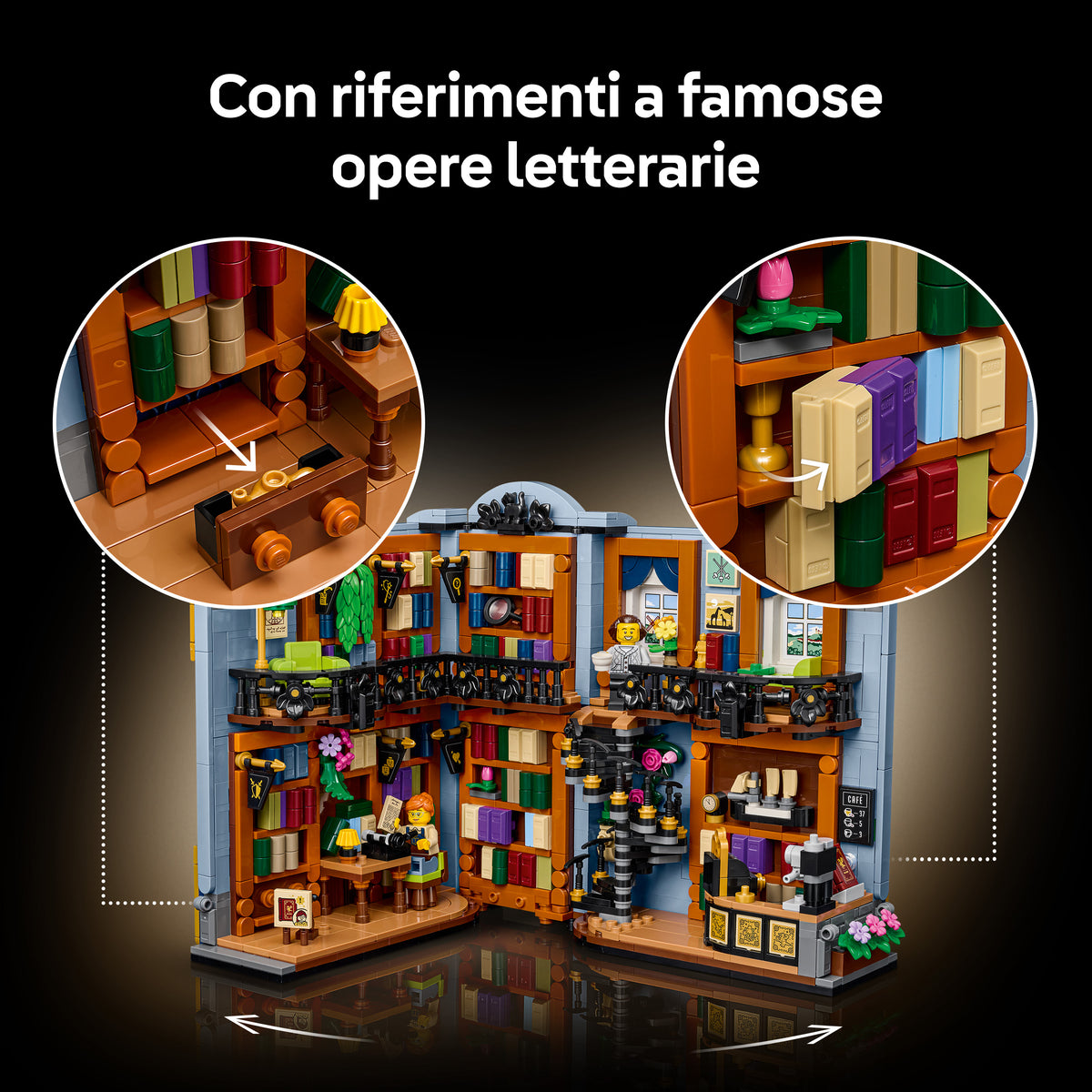 LEGO Icons 11379 Libreria: Book Nook, Reggilibri da Mensola Decorativo 3D per Adulti con 2 Minifigure, Idea Regalo Fai da Te