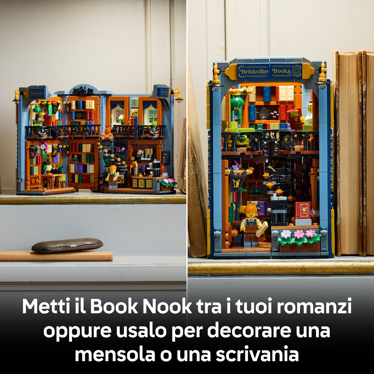 LEGO Icons 11379 Libreria: Book Nook, Reggilibri da Mensola Decorativo 3D per Adulti con 2 Minifigure, Idea Regalo Fai da Te