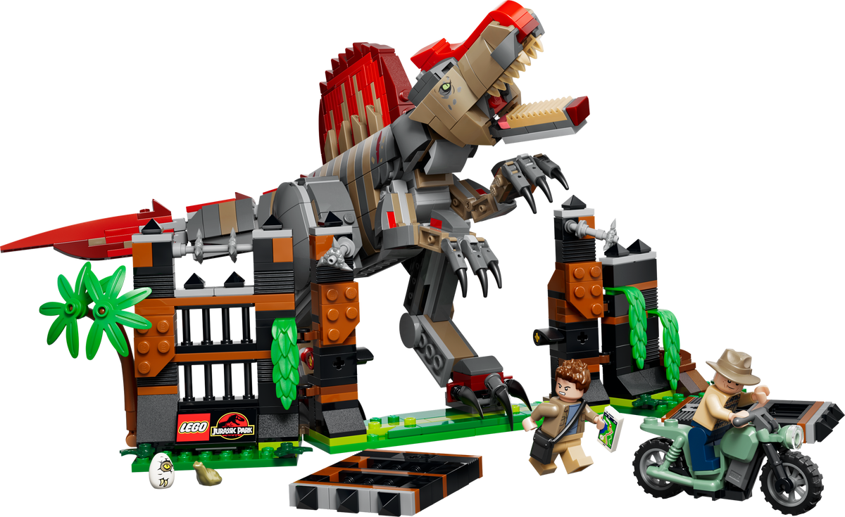LEGO Jurassic World 77982 Fuga dal Dinosauro Spinosauro, Giocattolo Interattivo con Dino, Moto e 2 Minifigure, Regalo da 9+