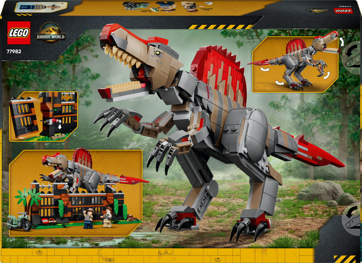 LEGO Jurassic World 77982 Fuga dal Dinosauro Spinosauro, Giocattolo Interattivo con Dino, Moto e 2 Minifigure, Regalo da 9+
