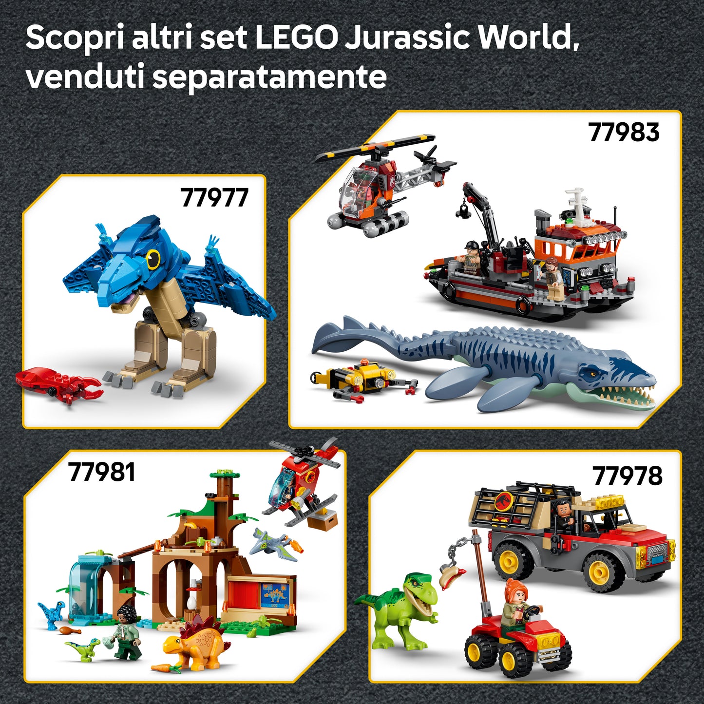 LEGO Jurassic World 77982 Fuga dal Dinosauro Spinosauro, Giocattolo Interattivo con Dino, Moto e 2 Minifigure, Regalo da 9+