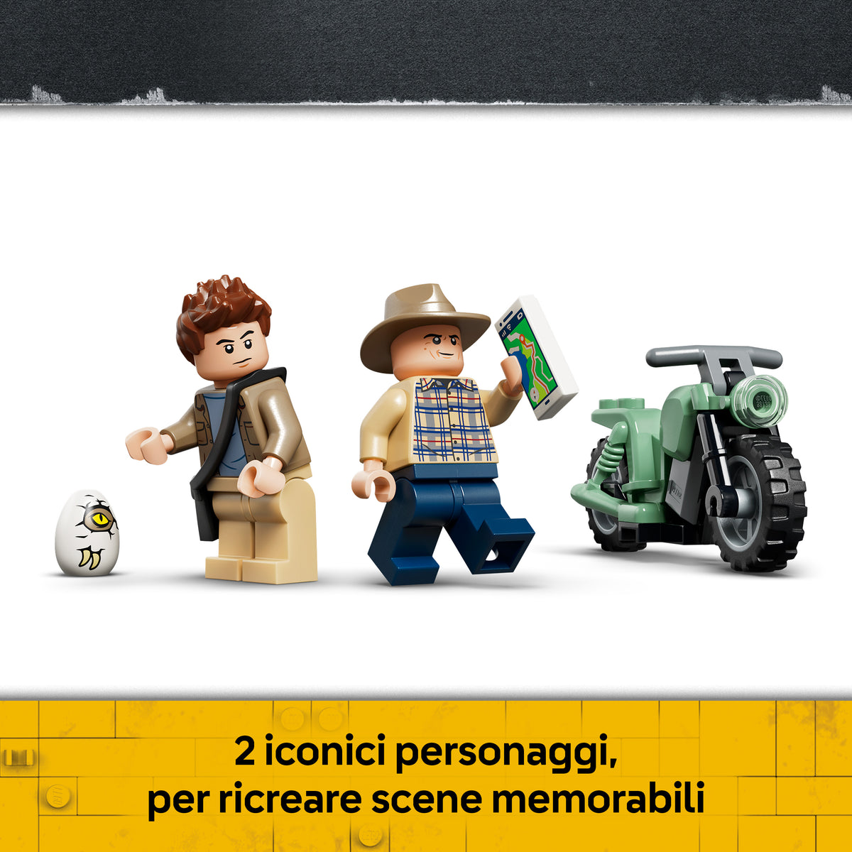 LEGO Jurassic World 77982 Fuga dal Dinosauro Spinosauro, Giocattolo Interattivo con Dino, Moto e 2 Minifigure, Regalo da 9+