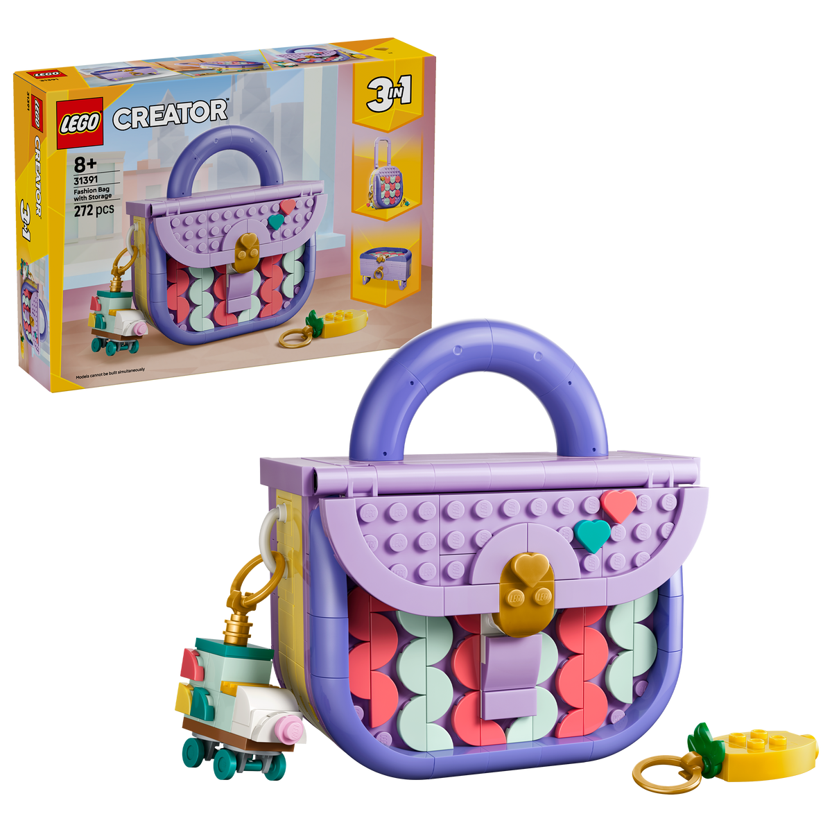 LEGO Creator 31391 3in1 Borsetta alla Moda Portaoggetti, Gioco Trasformabile in Trolley o Portaoggetti, Regalo Bambini 8+