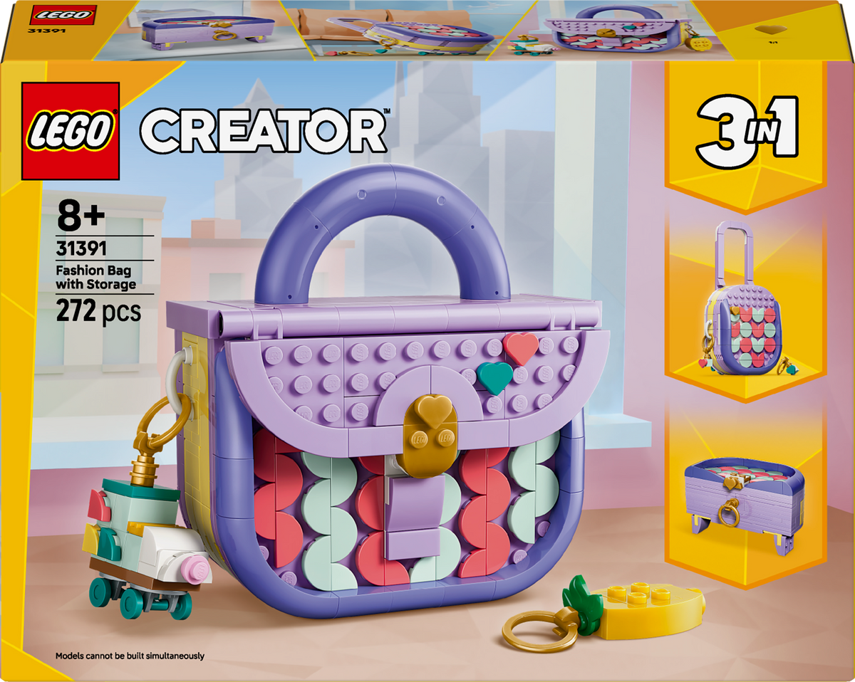 LEGO Creator 31391 3in1 Borsetta alla Moda Portaoggetti, Gioco Trasformabile in Trolley o Portaoggetti, Regalo Bambini 8+