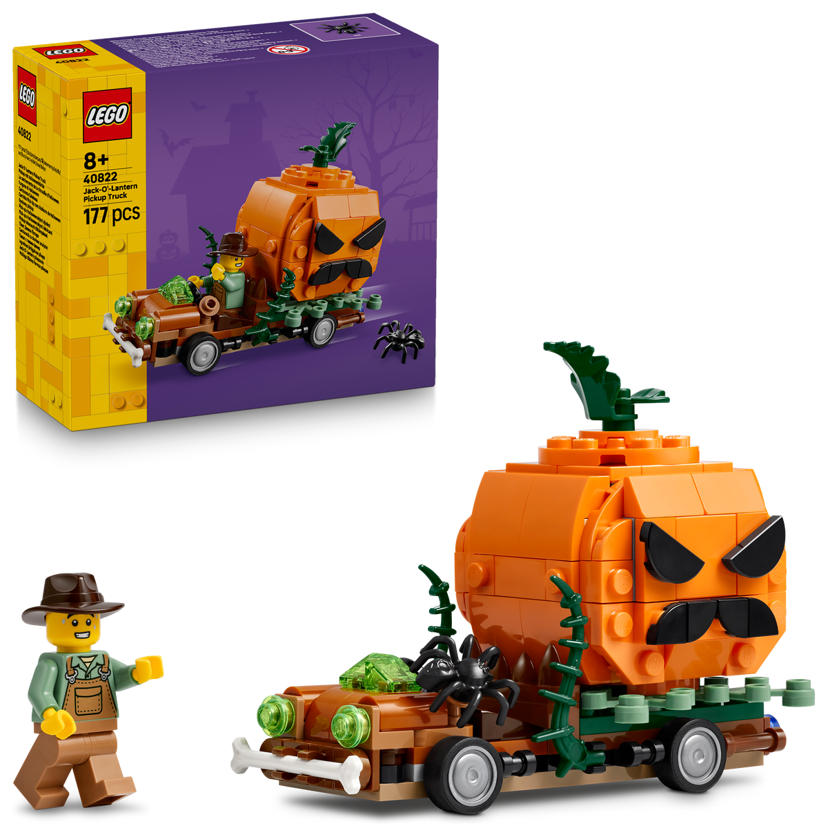 LEGO 40822 Furgone di Halloween Giocattolo, Kit Arti e Mestieri con Zucca e Minifigure del Contadino, Regalo per Bambini 8+
