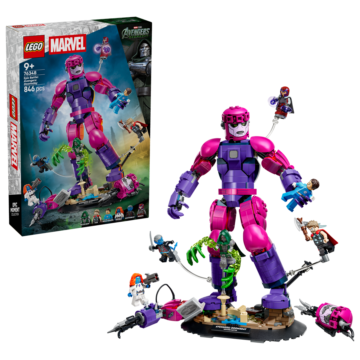 LEGO | Marvel 76348 Battaglia Epica: Avengers: Doomsday, Gioco con Action Figure della Sentinella e 6 Minifigure, Regalo 9+
