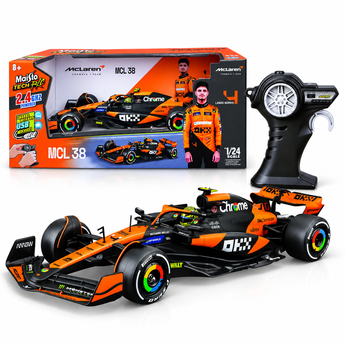 Maisto Tech McLaren MCL38 – Auto Formula 1 Radiocomandata 1:24 con Ricarica USB