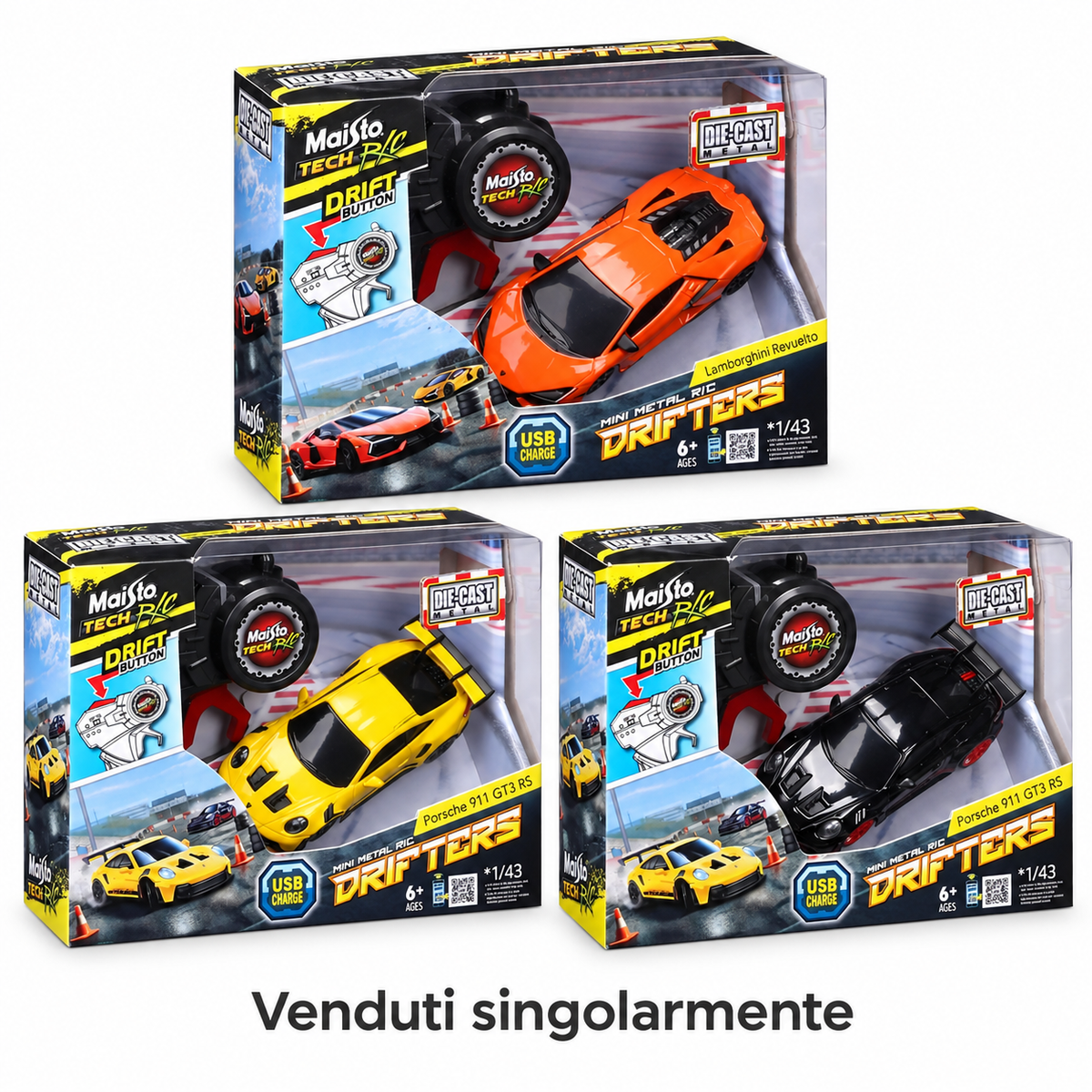 Maisto Tech Mini Metal Drifters – Auto Radiocomandata 1:43 in Metallo con Ricarica USB