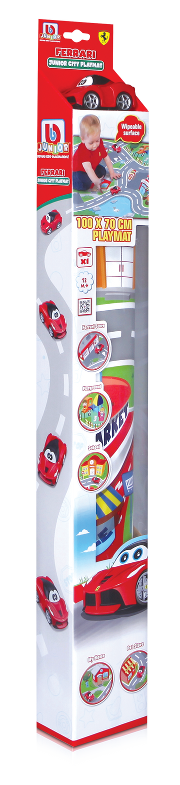 Bburago BB Junior Ferrari City Playmat – Tappeto Gioco 100 × 70 cm con Macchinina LaFerrari