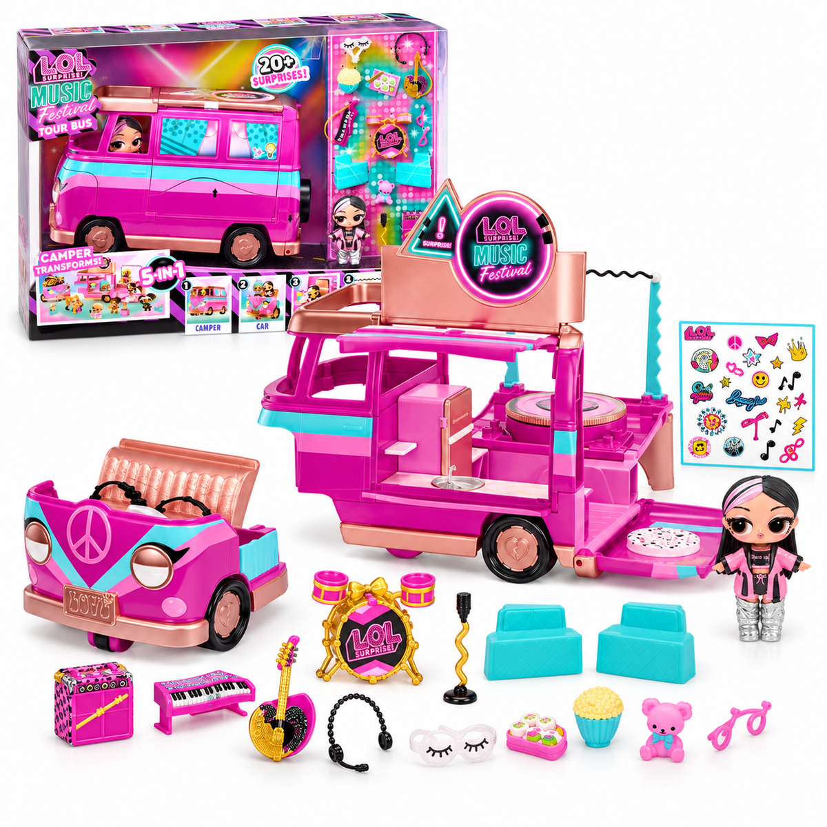 L.O.L. Surprise! Music Festival Tour Bus 249757 – Playset 5 in 1 con Bambolina Esclusiva
